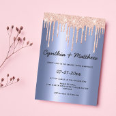 Blush blue gradient rose gold glitter drip wedding 招待状