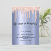 Blush blue gradient rose gold glitter drip wedding 招待状 (スタンド正面)