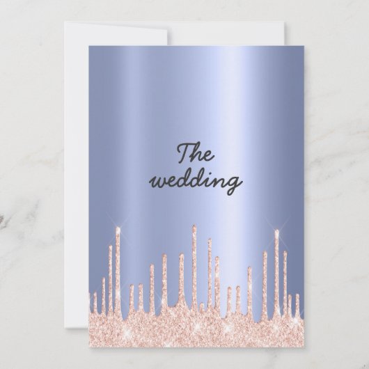 Blush blue gradient rose gold glitter drip wedding 招待状 (裏面)