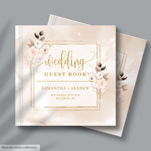 Blush Boho Fall Floral Wedding Guest Book Sign-In ゲストブック