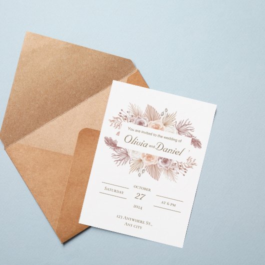 Blush Boho Floral Wedding Invitation 招待状