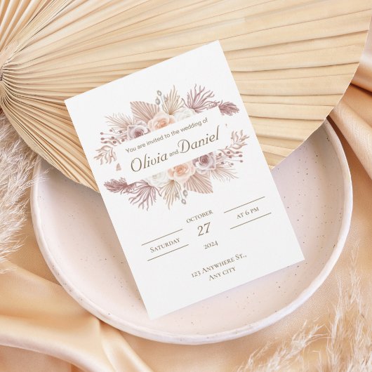 Blush Boho Floral Wedding Invitation 招待状