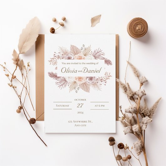Blush Boho Floral Wedding Invitation 招待状