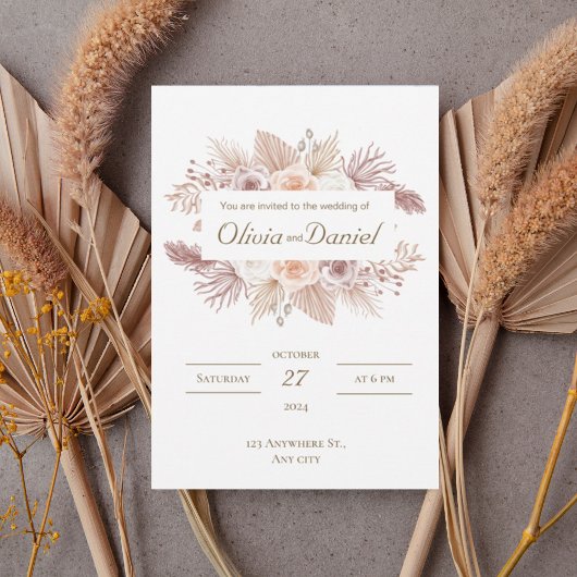 Blush Boho Floral Wedding Invitation 招待状