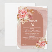 Blush Boho Pampas Grass Sweet 16 Birthday 招待状 (正面/裏面)