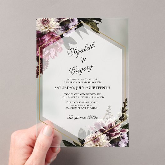 Blush botanical Acrylic Wedding Invitation アクリル招待状 (インサイチュ (ポータブル))