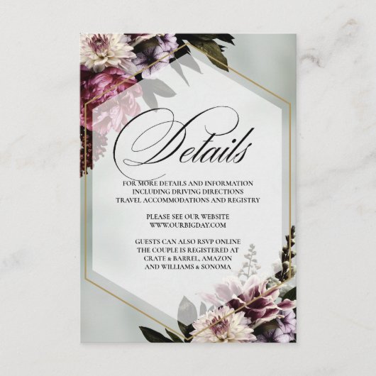 Blush Botanical Elegant Enclosure Card Details エンクロージャーカード (正面)