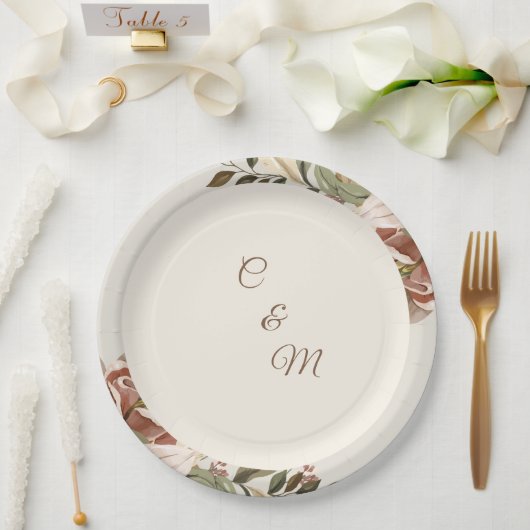 Blush Botanical Garden Wedding Paper Plate ペーパープレート (ウェディング)