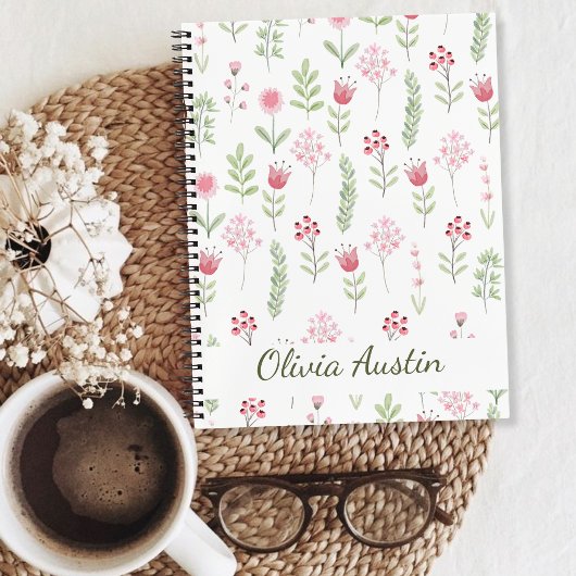 Blush Botanical Journal Personalized Floral  ノートブック