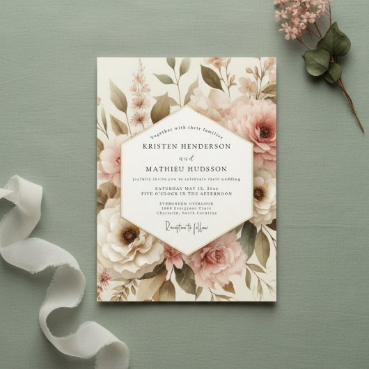 Blush Botanical Romance Wedding 招待状