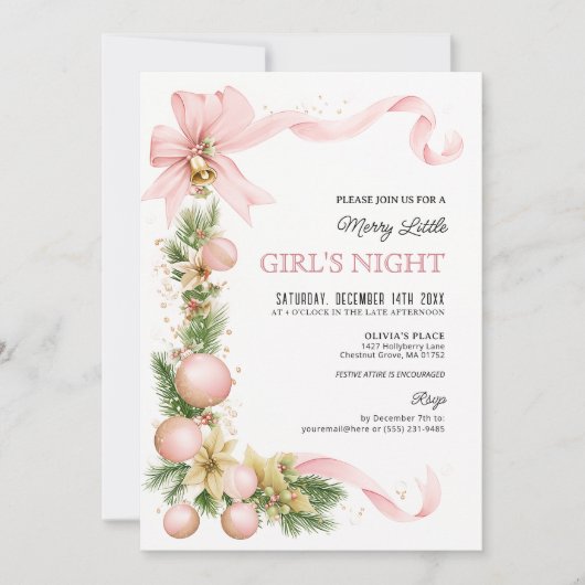 Blush Bow Ornament Christmas Party Invitation   招待状 (正面)