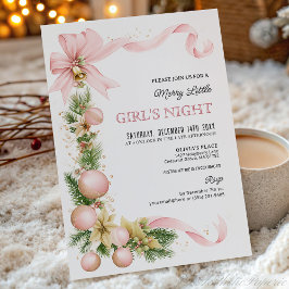Blush Bow Ornament Christmas Party Invitation 招待状