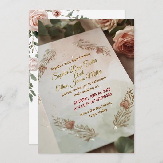 Blush & Breeze – Modern Romantic Wedding Invitatio 招待状 (正面/裏面)