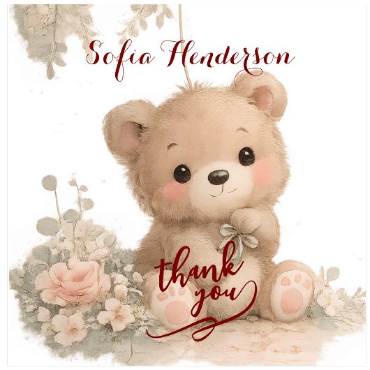 blush brown bearfloral watercolour シール