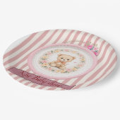 blush brown teddy bear floral watercolour ペーパープレート (アングル)