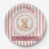 blush brown teddy bear floral watercolour ペーパープレート (正面)