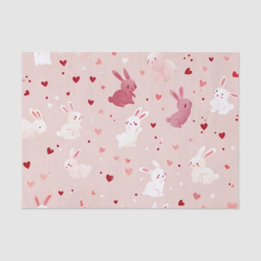 Blush Bunny Hearts Pattern – Cute Pastel Rabbit 薄葉紙 (正面)