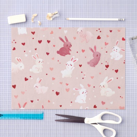 Blush Bunny Hearts Pattern – Cute Pastel Rabbit 薄葉紙 (クラフト)