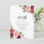 Blush & Burgundy 100歳の誕生日パーティー招待状 招待状 (スタンド正面)