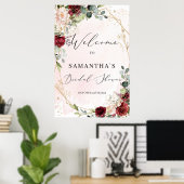 Blush burgundy floral Bridal Shower welcome sign ポスター (ホームオフィス)