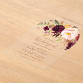 Blush Burgundy Floral Wedding アクリル招待状 (レイダウン)