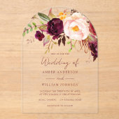 Blush Burgundy Floral Wedding アクリル招待状 (正面)