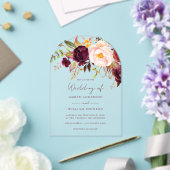 Blush Burgundy Floral Wedding アクリル招待状 (インサイチュ (ウェディング))