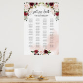 Blush burgundy pink floral wedding seating chart ポスター (キッチン)