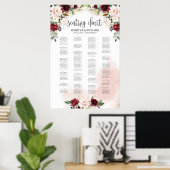 Blush burgundy pink floral wedding seating chart ポスター (ホームオフィス)