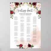 Blush burgundy pink floral wedding seating chart ポスター (正面)