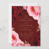 Blush Burgundy  Roses Florals Wedding  Invitation 招待状 (正面)