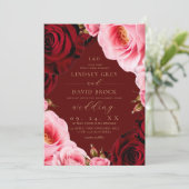 Blush Burgundy  Roses Florals Wedding  Invitation 招待状 (スタンド正面)
