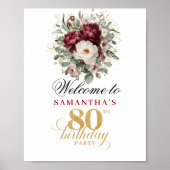 Blush Burgundy Welcome 80th Birthday Poster ポスター (正面)