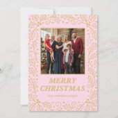 Blush & Champagne Gold Family Christmas Photo シーズンカード (正面)