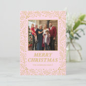 Blush & Champagne Gold Family Christmas Photo シーズンカード (スタンド正面)