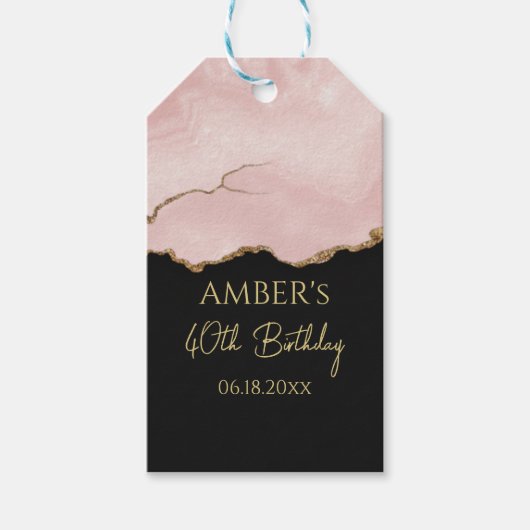 Blush Champagne Gold Glitter Abstract Watercolor ギフトタグ (正面)