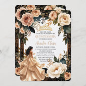 Blush Champagne Ivory Floral Princess Quinceanera  招待状 (正面/裏面)
