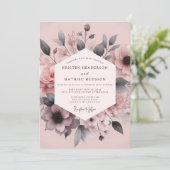Blush Charcoal Floral Elegance Wedding 招待状 (スタンド正面)