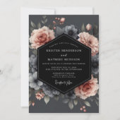 Blush Charcoal Somber Flora Wedding 招待状 (正面)