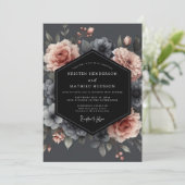 Blush Charcoal Somber Flora Wedding 招待状 (スタンド正面)