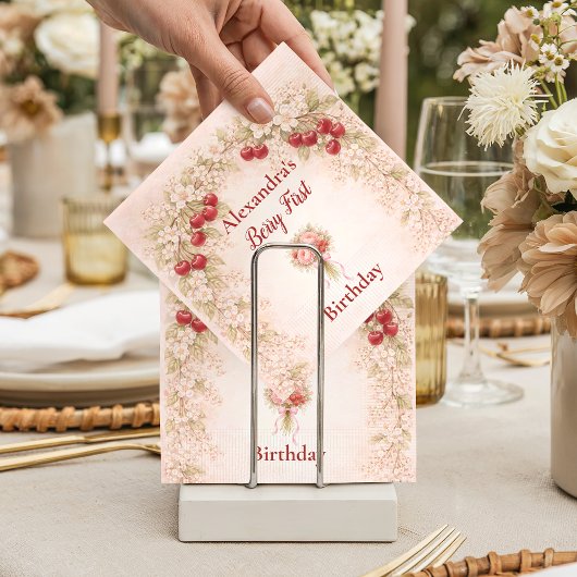Blush Cherry Botanical Party 1st Birthday スタンダードカクテルナプキン
