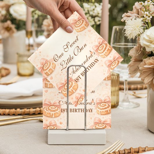 Blush Cinnamon Bow Little Bun 1st Birthday スタンダードカクテルナプキン