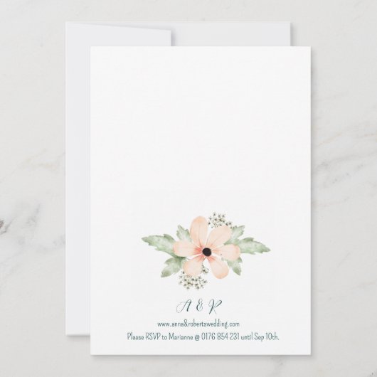 Blush Coneflower Watercolour Florals Wedding 招待状 (裏面)