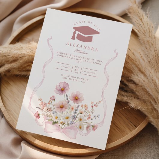Blush Coquette Floral Graduation 招待状