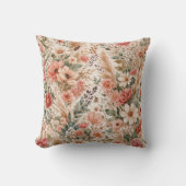 Blush Coral Wildflower Boho Garden Pattern クッション (正面)