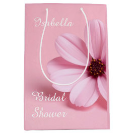 Blush Cosmos Floral Bridal Shower Script Design ミディアムペーパーバッグ