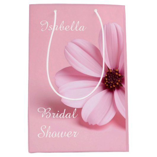 Blush Cosmos Floral Bridal Shower Script Design ミディアムペーパーバッグ (正面)