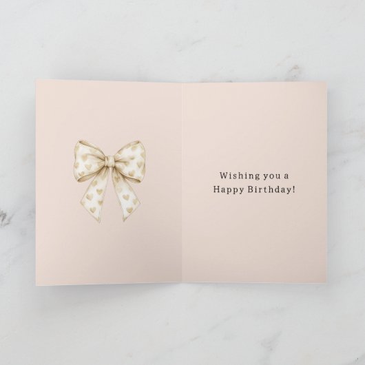 Blush Cream Hearts Bows Birthday カード (内部)