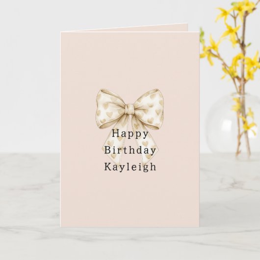 Blush Cream Hearts Bows Birthday カード (黄色い花)