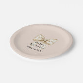 Blush Cream Hearts Bows Birthday ペーパープレート (アングル)